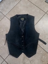 Learsi Leather Vest Mens Large Blue Suede Snap Front Western Biker Waistcoat