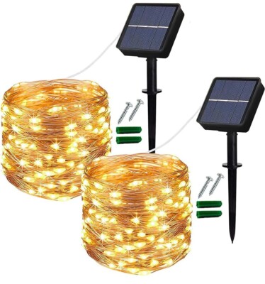 Lezonic Solar Lichterkette Außen 2 Stück Gesamt 240 LED 80FT Wasserdicht Warmweiß