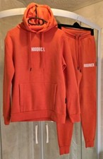 HOODRICH FULL TRACKSUIT HOODIE & BOTTOMS ORANGE & WHITE SUIT SIZE XS SIZE 8