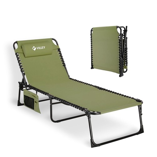 VILLEY Heavy-Duty Chaise Lounge Folding Lounge Chair Trifold Patio Beach Lounger - Picture 9 of 9