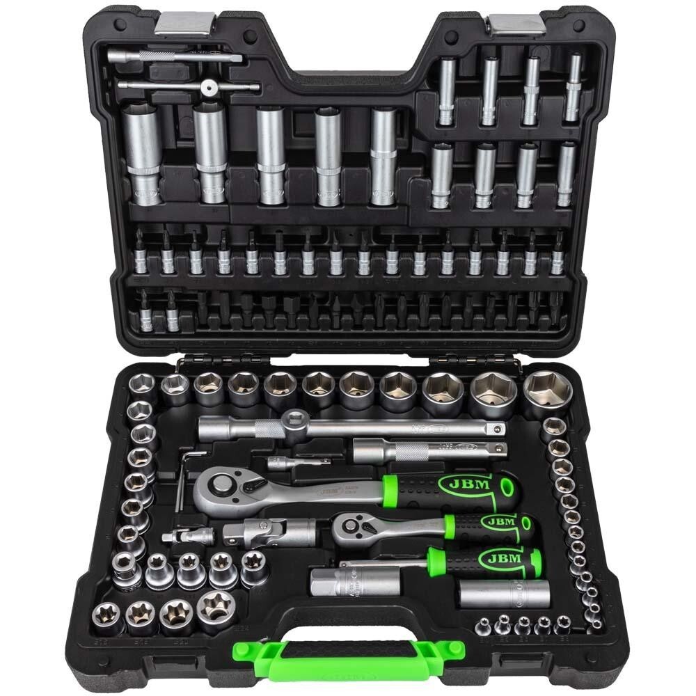 ESTUCHE DE HERRAMIENTAS DE 108 PIEZAS CON VASOS HEXAGONALES CINCADO JBM 54037