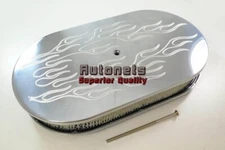 15" Oval Polish Flame Aluminum Air Cleaner Chevy Ford SBC BBCMopar Hot StreetRod