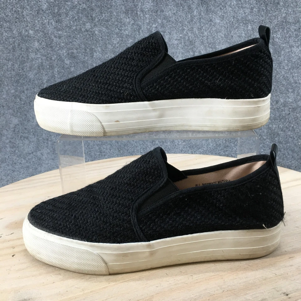 Zapatos restringidos para mujer 9,5 plataforma sin cordones negros imitación cuero punta almendra baja Foto 2 de 4