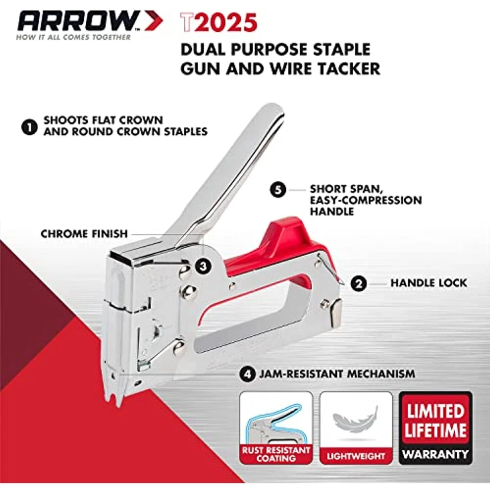 Arrow T2025 2-In-1 Staple Gun and Wire Tacker for Upholstery, Crafts and Low - Image 2 of 4