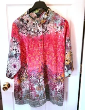 ​Citron Santa Monica Tunic Blouse Sz 1X 100% Silk 3/4 Sleeve Multi Colored