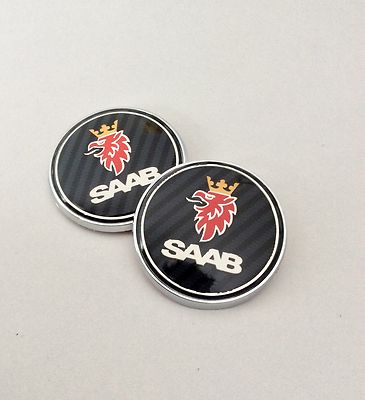 SAAB CARBON BONNET BOOT TRUNK PACK SET 2 BADGE EMBLEM 93 95 9-3 9-5 REPLACEMENT