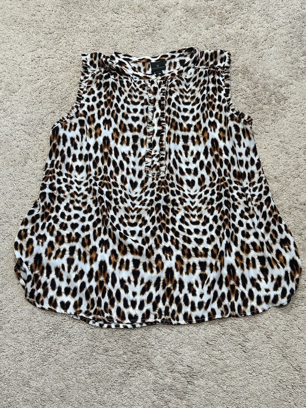 Worthington Womens Shirt Size XL Multicolor Animal Print 1/2 Button Ruffle Flowy