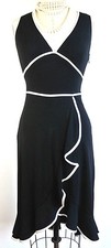 ABS Black cocktail dress S ruffled wrap v neck Sheath Wrap Petites work *123