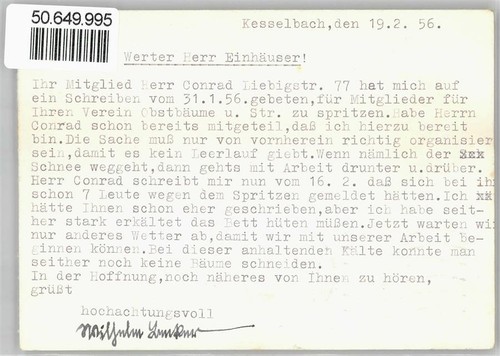 50649995 - 6301 Kesselbach Landpoststempel, Firma Baumschulen Wilhelm Becker - 第 2/2 張圖片