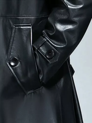 Autumn Men Long Black Pu Leather Spring Trench Coat Double Breasted Outerwear - Picture 4 of 12