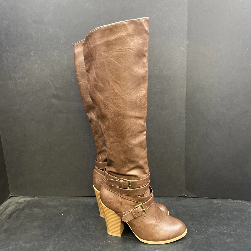 Charlotte Russe Faux Vegan Leather Brown Knee High Calvary Heel Boots 8 Retro - Изображение 4 из 4