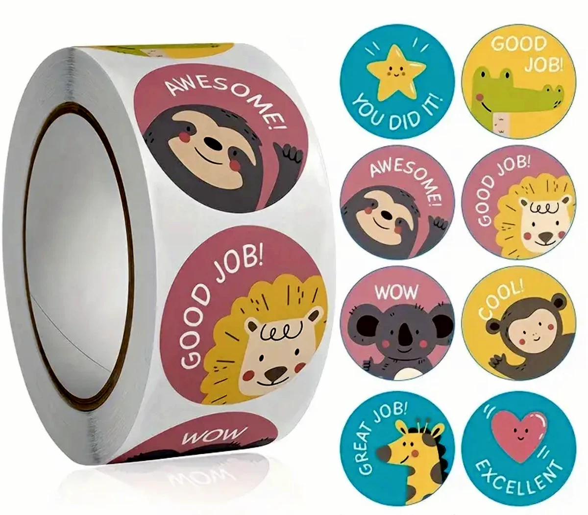 Cartoon Animal Encouragement Reward Stickers 2.5cm 50/100pc Kids Teacher Award