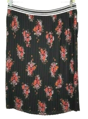 free press Womens Mid Rise Plated Knee Length Skirt Black Floral Chiffon Plated