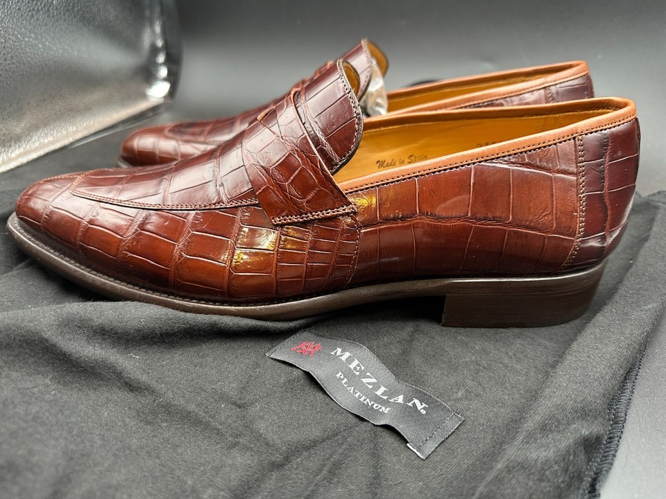 Mezlan Size 11.5 M Alligator Piccolo Penny Loafers Brown Spain Shoes