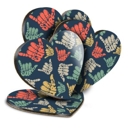 4x Herz MDF Untersetzer - Shaka Surf Hand Surfen Sommer #8365