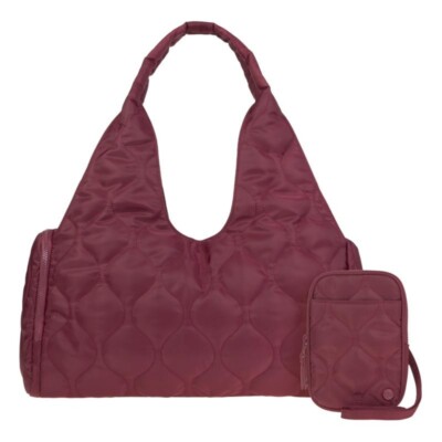 Samantha Brown To-Go Quilted Travel Hobo with Crossbody Burgundy 2-pc NWT