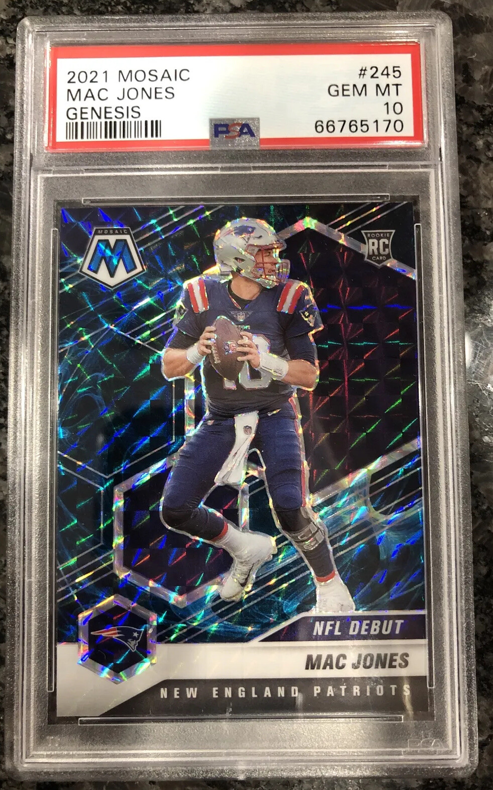 Mac Jones 2021 Panini Mosaic Genesis NFL Debut Rookie SSP #245 PSA 10 Patriots