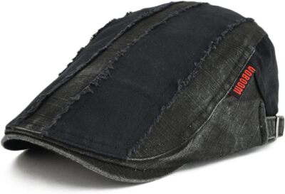 VOBOOM 100% Cotton Distressed Ivy Caps Newsboy Cabbie One Size, Black 