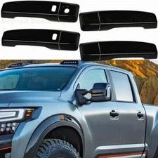 For 2017-2024 Nissan Titan Crew GLOSS BLACK Door Handle COVERS W/Smart Keyholes