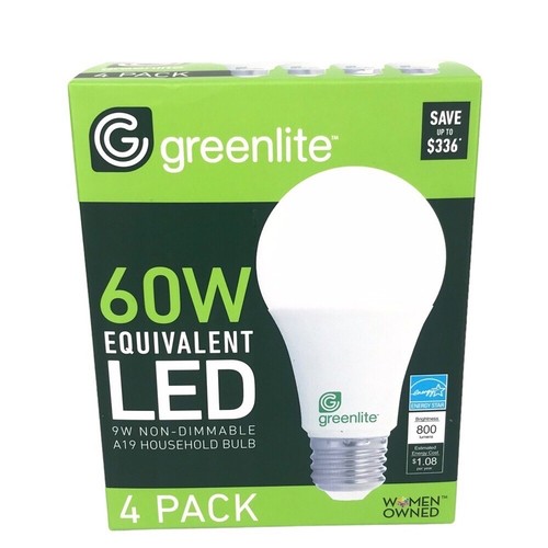 GREENLITE LED LIGHT BULBS 24 4–PACK 60 WATT EQUIVALENT 9W NON DIMMABLE A19 - Picture 4 of 14