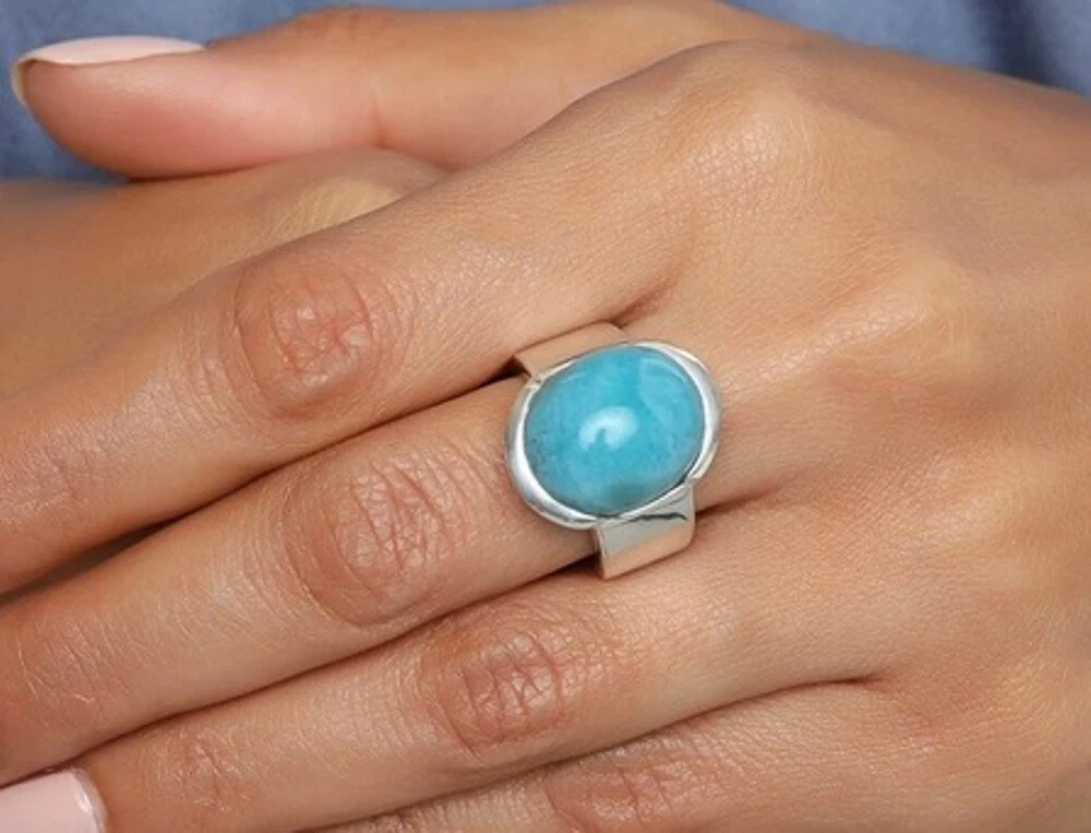 Larimar Edelstein 925 Sterling Silber Handgemacht Schmuck Ring