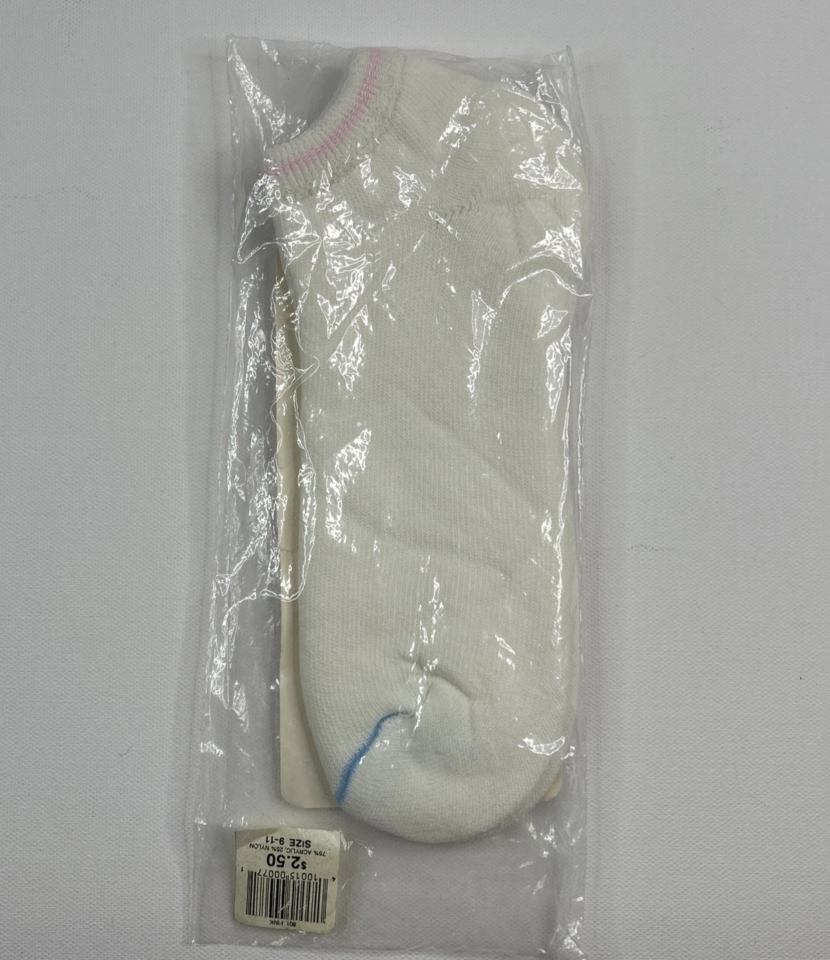 Vintage Socks Low Cut 9-11 Unisex Acrylic Blend White Pink Stripe 90's Ankle 80s