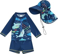 Toddler Baby Boy 3Pcs Swimsuit Set Rash Guard Fish Shark Print
