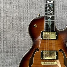 Custom LP Brown Flame Maple Top Hollow Body Electric Guitar Fixed Bridge