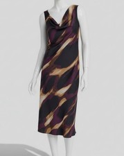 DKNY Women's Black Purple Printed Cowlneck Sleeveless A-Line Dress Size 16