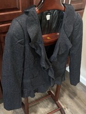 J Crew Womens Charcoal Gray Wool Ruffle Collar Blazer Jacket Size 8
