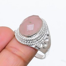 Pink Rose Quartz Gemstone Handmade 925 Sterling silver Jewelry Ring Size-9 US 