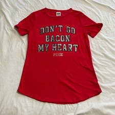 Victoria's Secret PINK Red Sequin Graphic Tee Don't Go Bacon My Heart XS