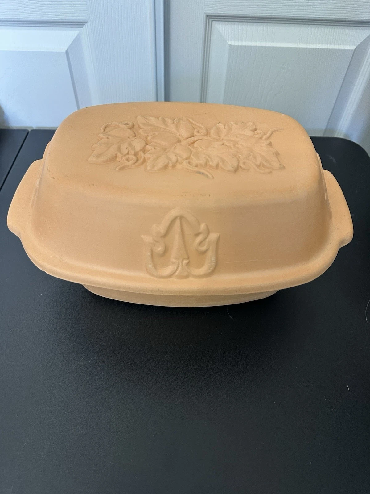 ABC Terra Cotta Clay Baker Dutch Oven Design Embossed 11.5 x 8 x 4 Vintage USA