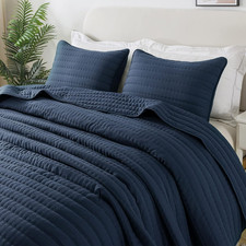 ROARINGWILD Navy Blue King Size Quilt Bedding Sets with Pillow Shams, Mustard Li