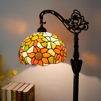 Adjustable Tiffany Yellow Sunflower Gooseneck Floor Lamp with Foot Switch