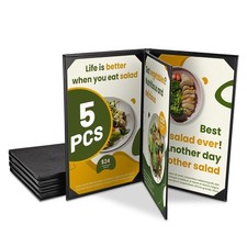 WeChef 5 Pack Menu Covers 8.5"x14" 4 Views Faux Leather Cafe Restaurant Bars