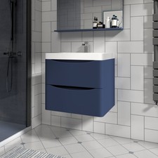Bathroom Matt Blue Vanity Unit Freestanding Wall Hung Basin Sink Cabinet Storage