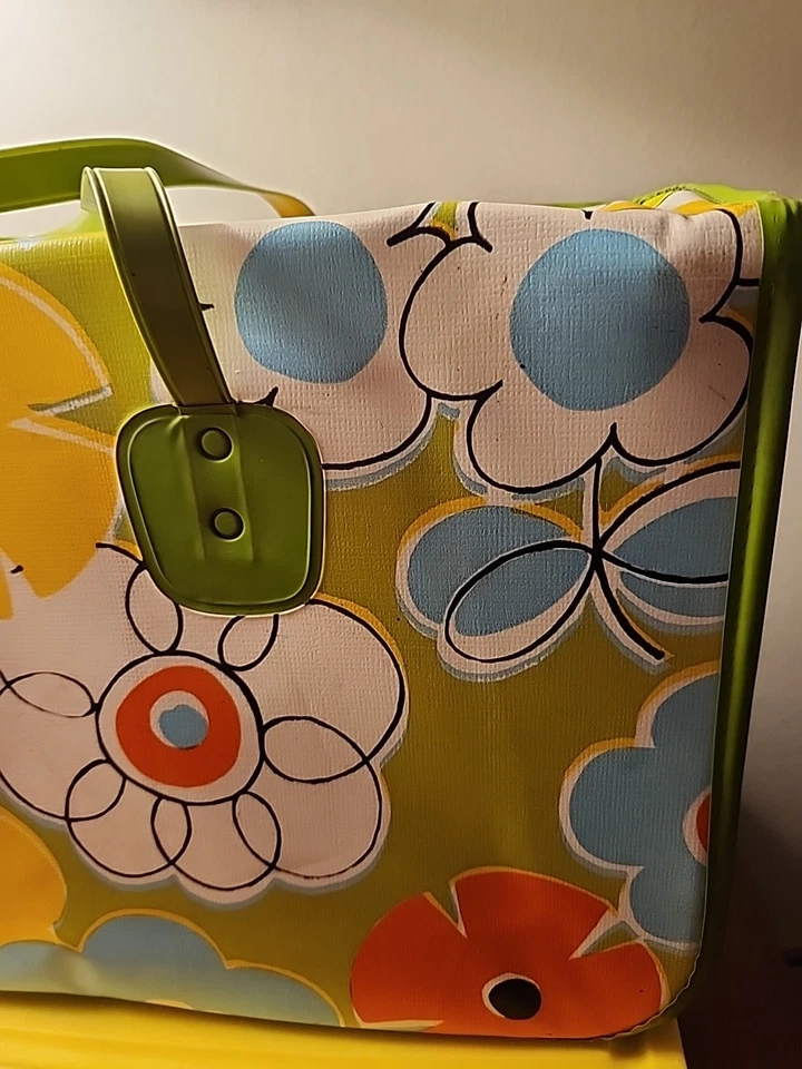 Vintage 60s 70s Vinyl Tote Bag Box Purse Suitcase Top Snaps MCM 17" x 11" x 6" - Image 2 of 4