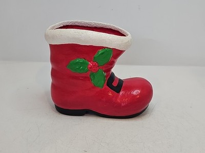 Vintage Ceramic Santa Boot Planter Holder Hand Painted Nancy 4'' tall