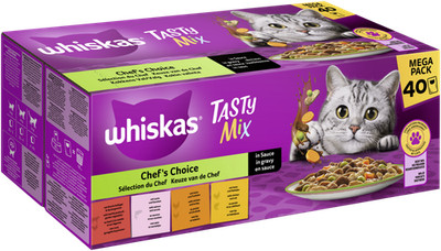 40x85g WHISKAS TASTY MIX Katzenfutter Nassfutter Mega Pack Chef's Choice Sauce