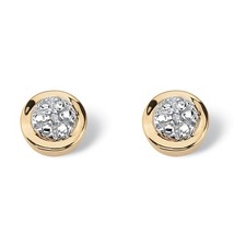 Round Genuine Diamond Accent Solid 10k Yellow Gold Cluster Stud Earrings
