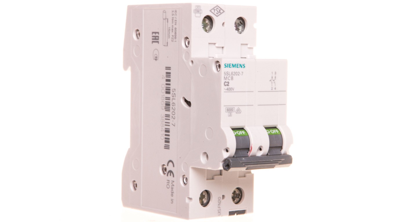 2P C 2A 6kA AC SENTRON 5SL6202-7 Overcurrent Switch