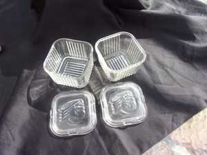 Vintage Federal Glass Refrigerator Bowls w/ Vegetable Design lids