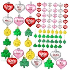 60 Pcs Valentine's Day Heart Hanging Ornaments Red Pink Sliver Glitter Tree