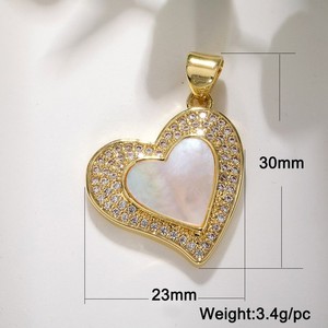 Authentic 1PC 18K Gold Plated Heart CZ Pave Mother of Pearl Charm Pendant GQJ17