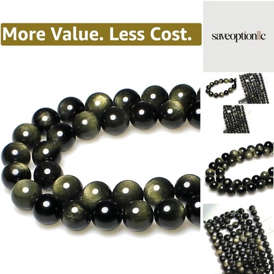 35-Piece Round Gold Obsidian Loose Beads - Perfect for DIY Bracelets & Necklaces