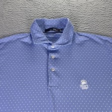 RLX Ralph Lauren Polo Shirt Mens Medium Blue Polka Dot Performance SS Golf