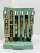 Vntg Standing Upright Sewing Thread Spool Holder With Draw at Base MCM