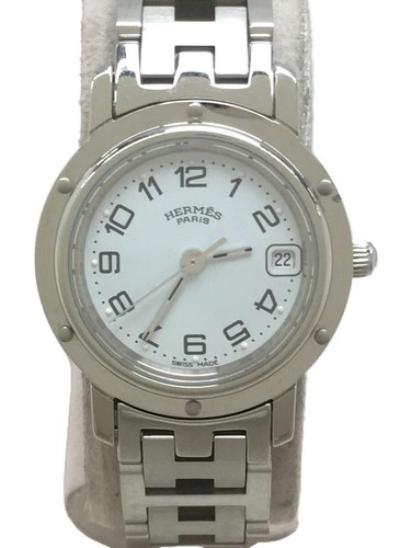 HERMES Women's Watch CL4.210 Clipper Quartz Analog White Silver Arabia Used