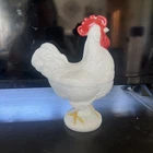 Vintage Westmoreland White Milk Glass Standing Rooster 2 Piece Candy Dish